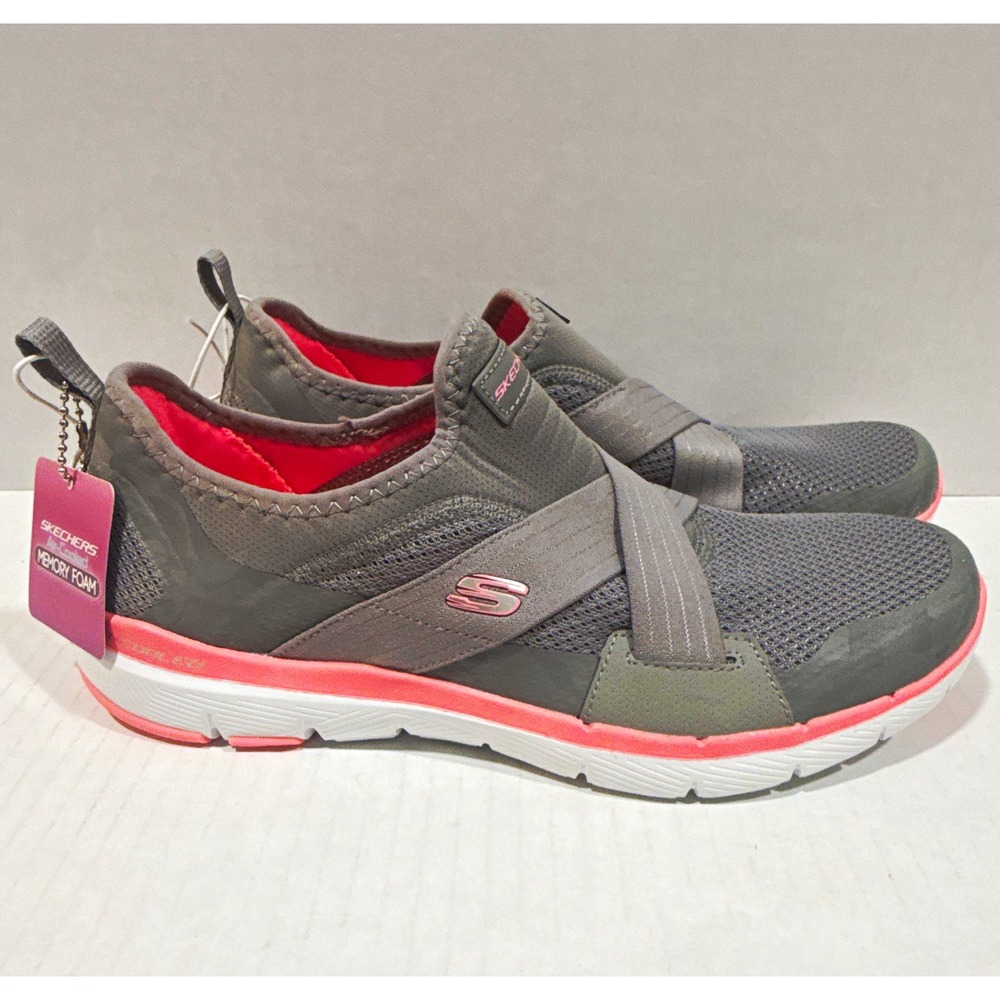 SKECHERS Air-Cooled Memory Foam Women's 9 Slip-On Sneakers Gray/Pink SN 13079